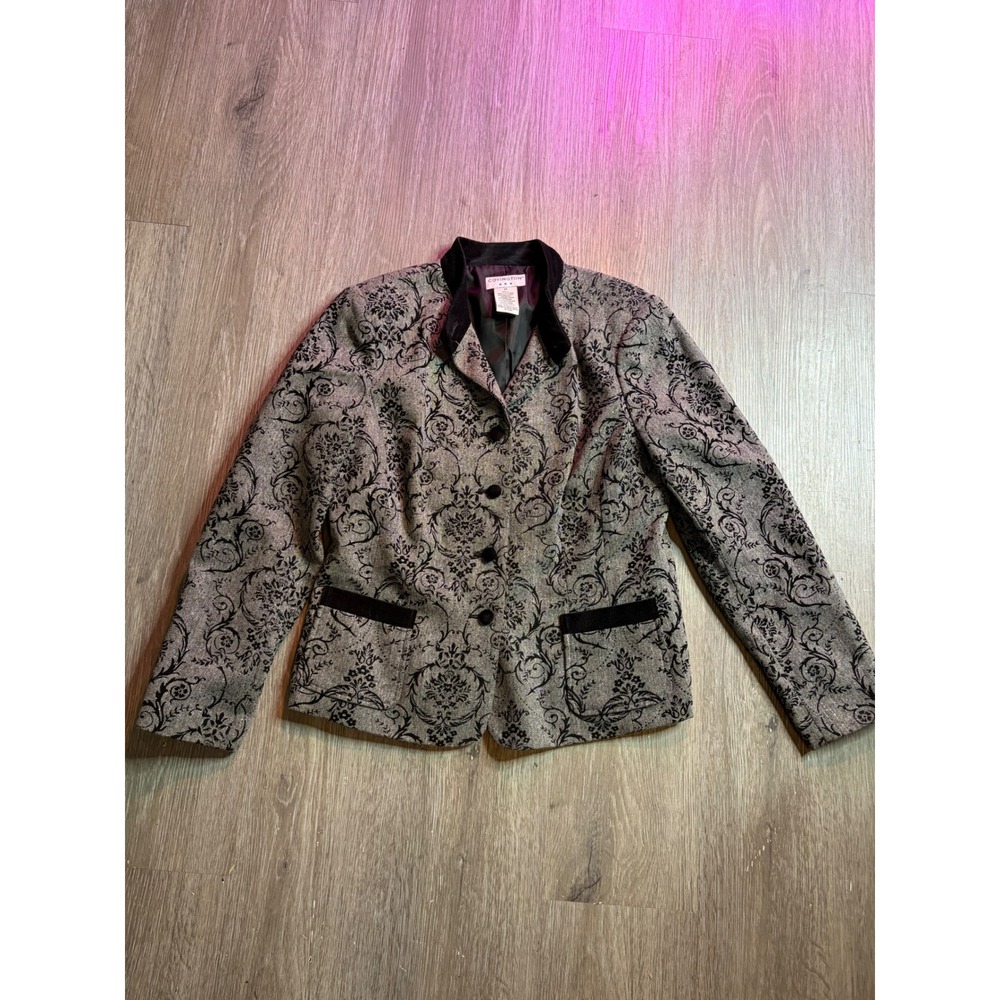 Vintage Covington Brocade Blazer Womens 12 Velvet Trim 90s Whimsigoth b6